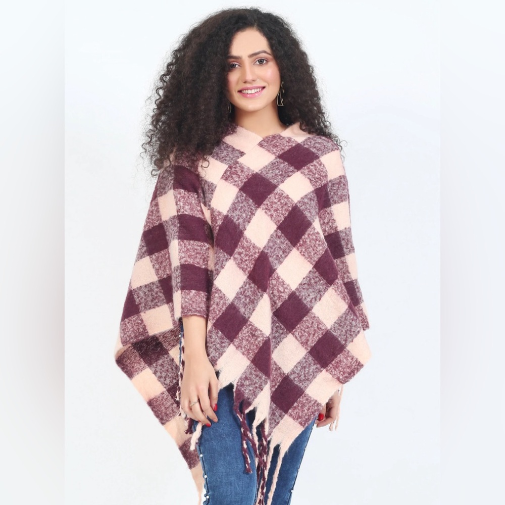 Squares print poncho one size